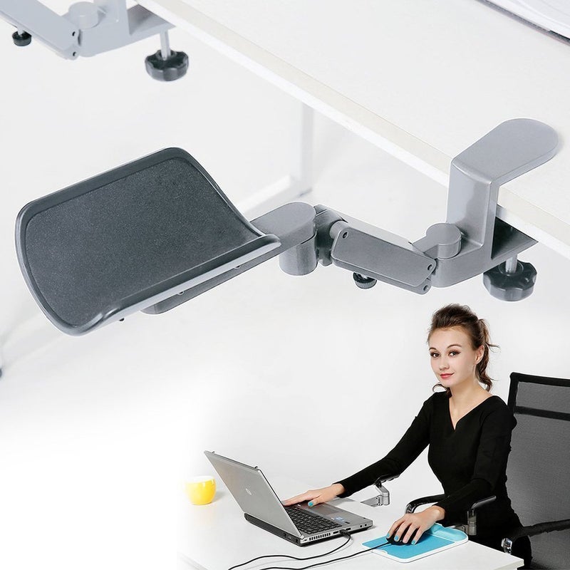 FUZADEL Ergonomic Arm Support for Desk Office Rotating Mouse Arm Rest Mouse Pad Clamp-On Mouse Shelf Desk Hand Rest for Computer Table Arm Support Mouse Pad Tray - Image 1